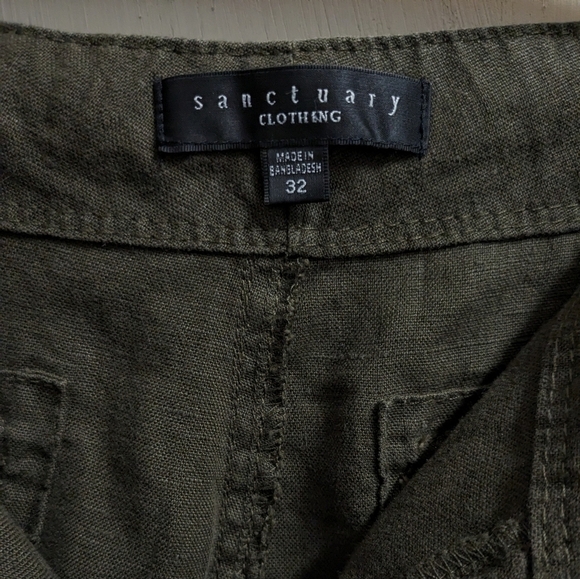 Sanctuary wide leg linen dark green pants size 32 - Picture 5 of 6